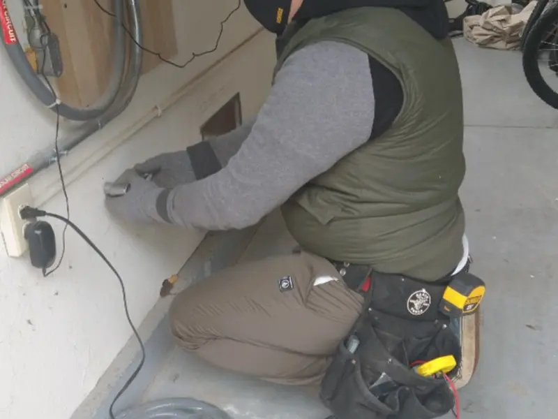 Electrician performing outlet wiring in a Universal City garage